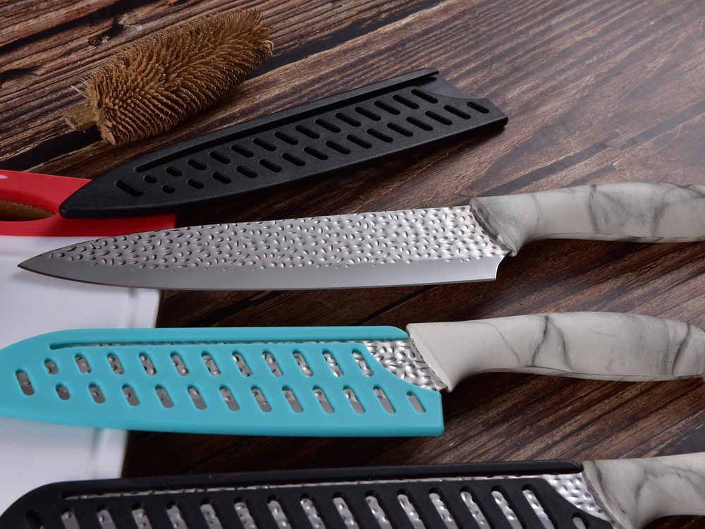 Imitated Damascus Knife With Marble Printed Handle Set High Quality